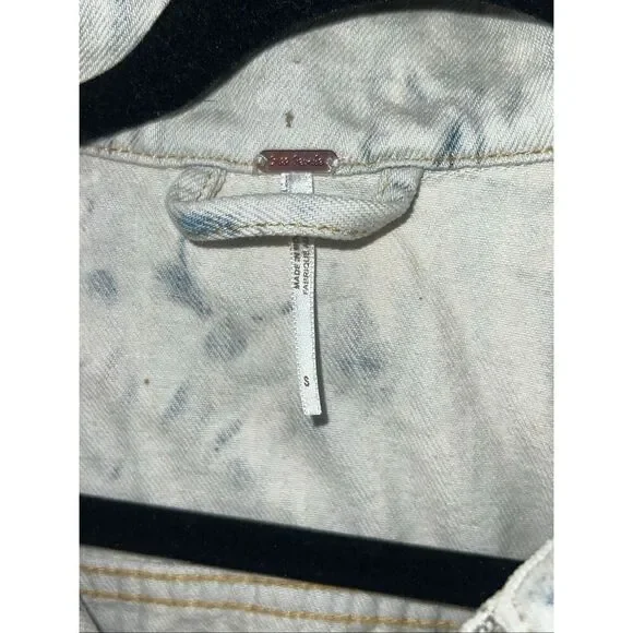 Free People woman’s XS Rumors Jones Tie Dye acid wash Blue Denim Jean Jacket - Picture 8 of 8
